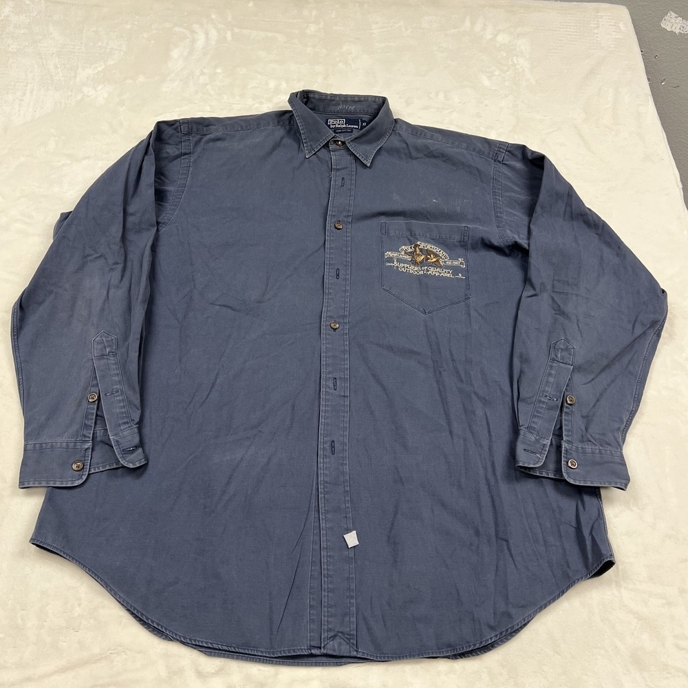 Polo Ralph Lauren sportsman Button Down Shirt Mens XL Blue Duck Embroidery